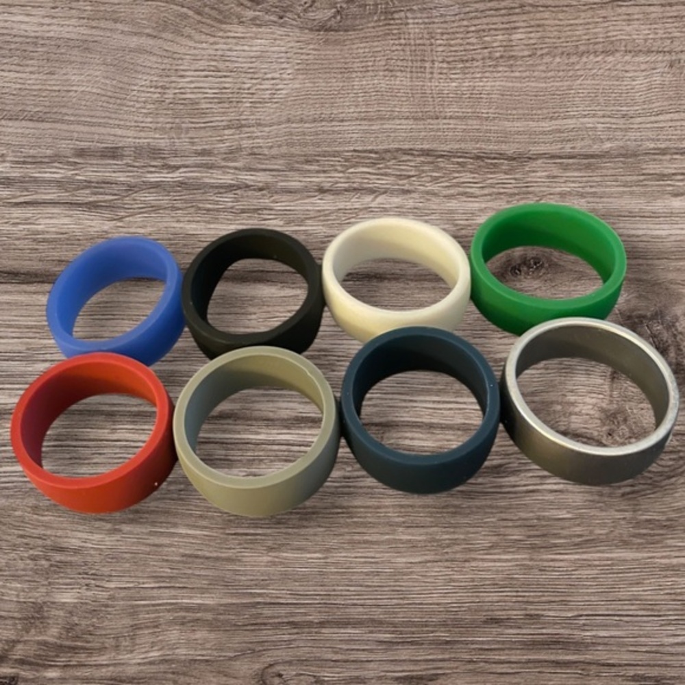 Men ThickCut 8Pack Assorted Lightweight Silicone Everyday Rings (Multiple Sizes)